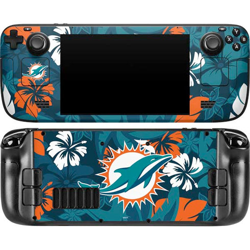 NFL Miami Dolphins Tropical Print Steam Deck Handheld Gaming Computer Skin